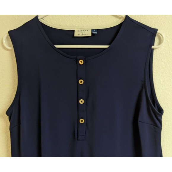 TALBOTS Cabana Life Sleeveless Swim Dress Navy Blue Size Small - Picture 3 of 9